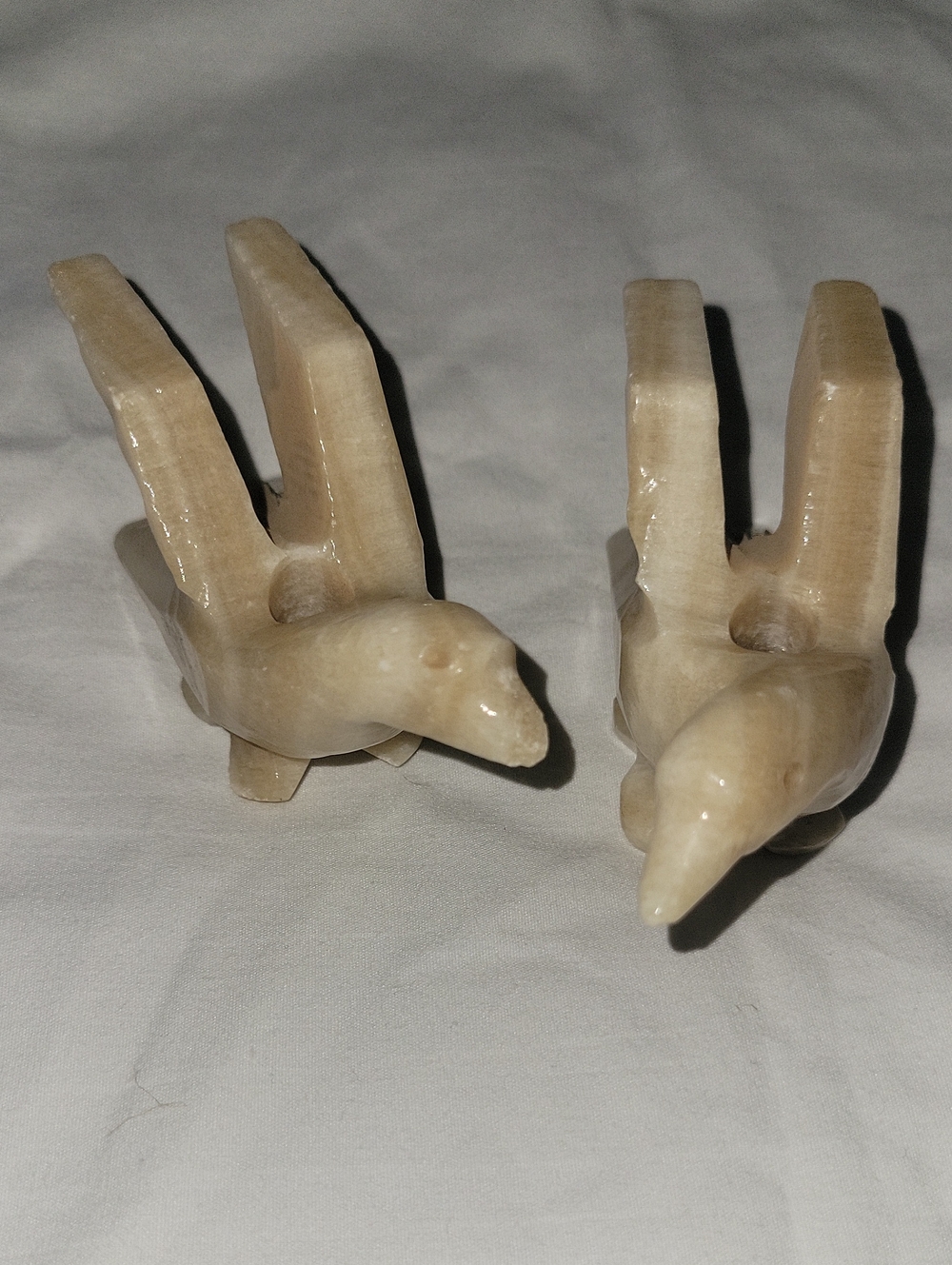 Stone Bird Perches Pen Holders Hand Crafted Cream Set Of 2